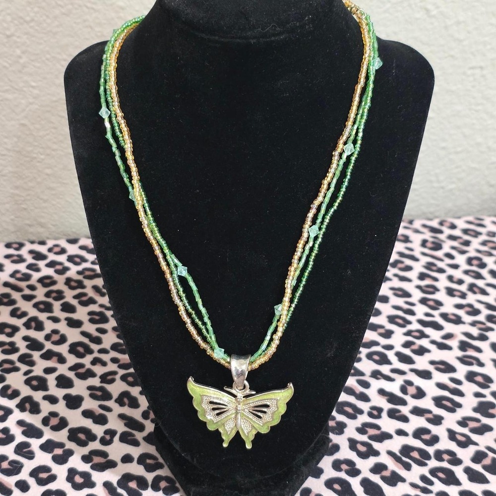 Green Butterfly Bead necklace Y2K